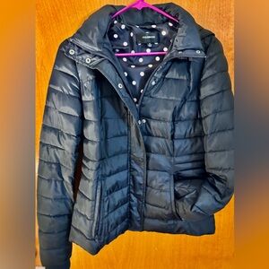 Colebrook Black Quilted Puffer Jacket Hooded XS Polka Dot Lining